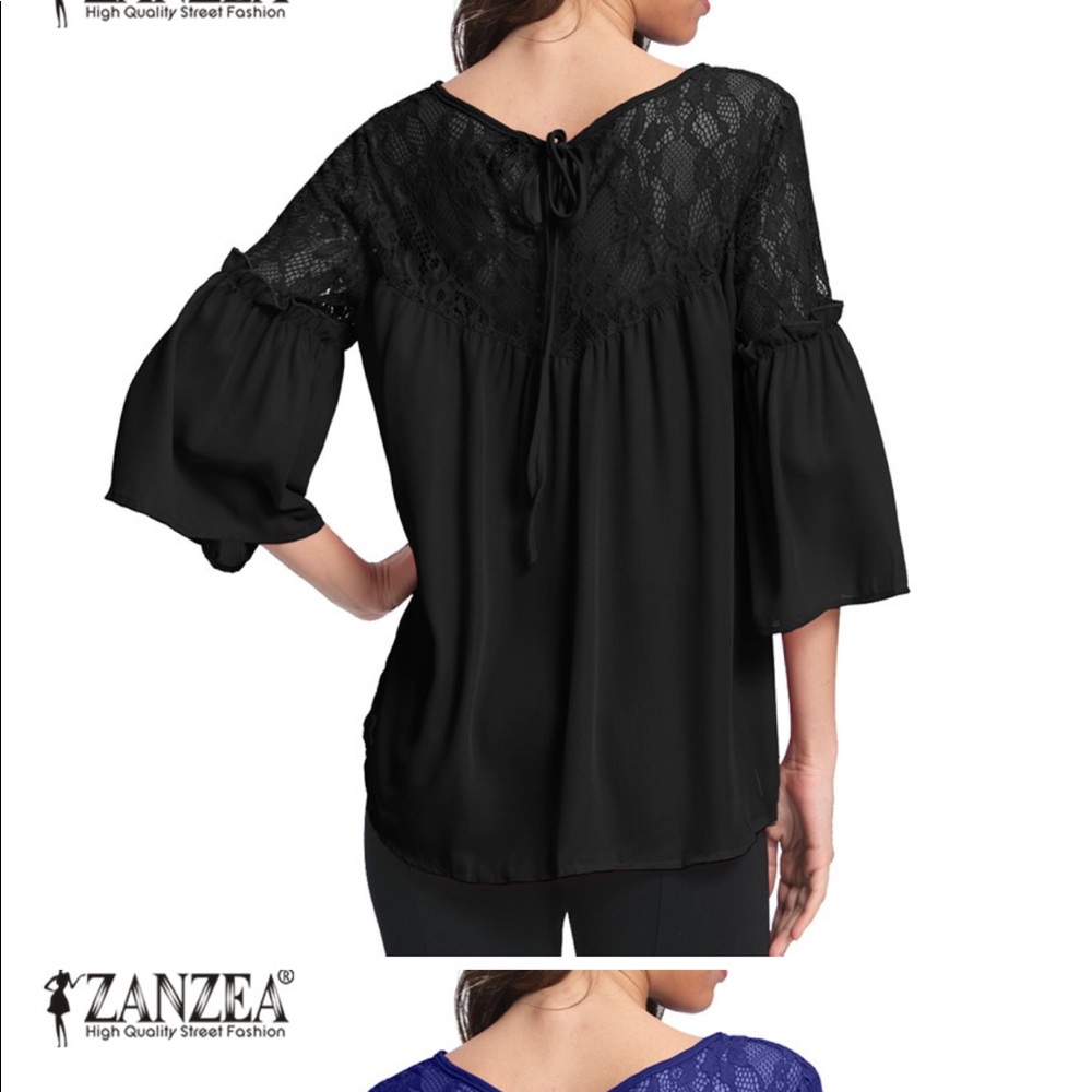 π Black Top With Lace Trim - Picture 3 of 4